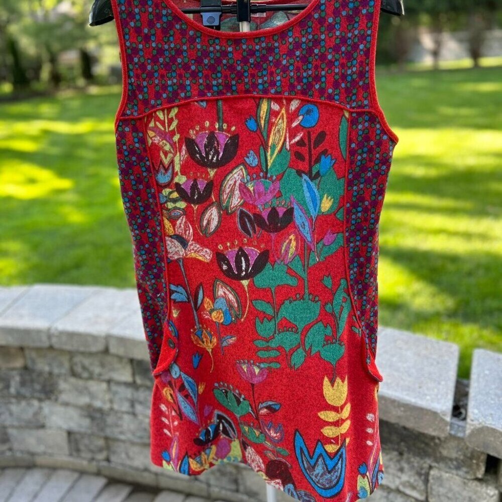 Boho Floral Midi Dress Sleeveless A-Line Sundress Red Multicolor Botanical Print - Picture 8 of 14